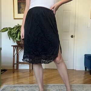 Vintage Black Lace Knee Length Slip Skirt
